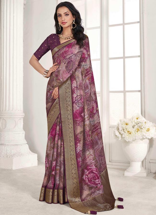 Viscose Silk Purple Festival Wear Weaving Saree